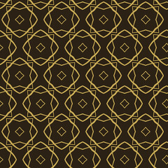 Gold geometric pattern on a black background. Seamless wallpaper texture. Vector illustration.