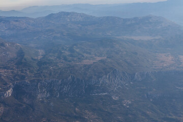 Beautiful view of the mountains at dawn from a height in Montenegro