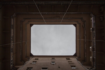 Sky view from the courtyard of a house in Budapest. Hungary