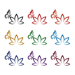 Butterfly on Lotus icon, color set