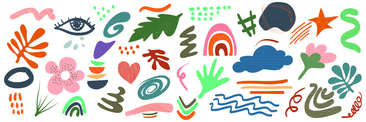 hand drawn various shapes and objects for background. big set of doodle Abstract contemporary modern trendy. vector illustration