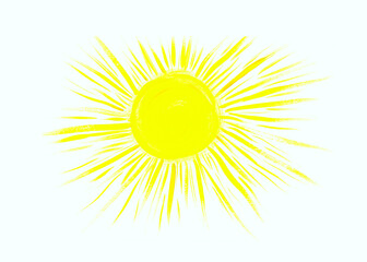 Sun rays flat icon, drawn closeup silhouette isolated on white background. Artistic logo design