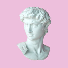Head of Michelangelo's David isolated on a pink pirouette colour background. 3d render illustration. 