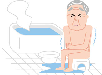 ヒートショックシニア男性寒いお風呂洗い場
