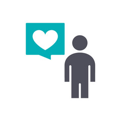 Talk and think about love colored icon. Speech bubble with heart, like, feedback symbol