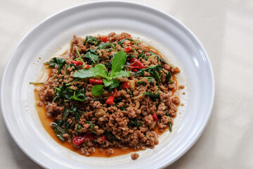 Stir Fried Pork with Basil. Thai traditional menu Phat kaphrao
