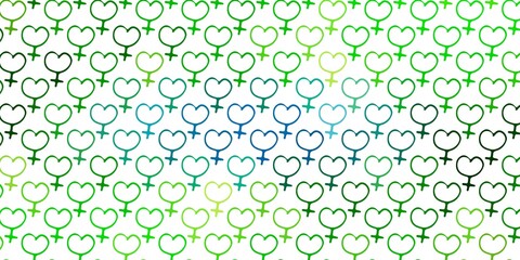 Light Blue, Yellow vector backdrop with woman's power symbols.