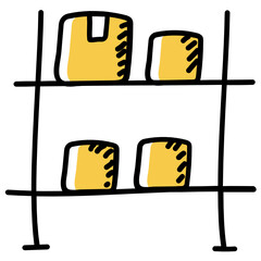 
Parcel on racks, doodle style of inventory icon
