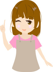 元気に指を指す可愛主婦のイラスト