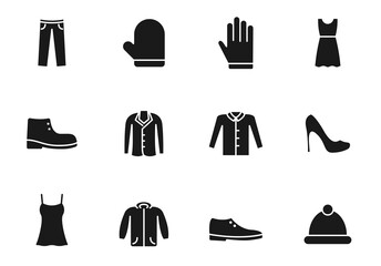 clothes glyph vector icons isolated on white. clothes icon set for web design, mobile app, user interface and print