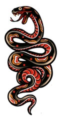 Snake Tattoos Executed in the Traditional Style. - 378711942