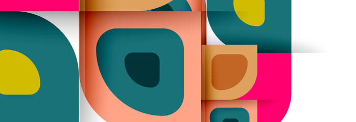 Fototapeta premium Set of vector modern geometric abstract backgrounds with repeating abstract round shapes patterns and shadow effects