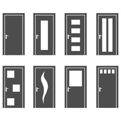 Doors, interior doors icons on a white background. Vector, cartoon illustration.