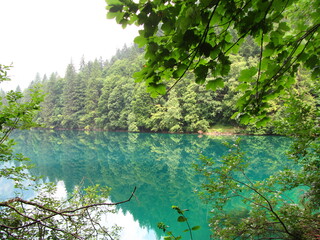Lake Tovel, natural lake in Trentino Alto Adige, Italy