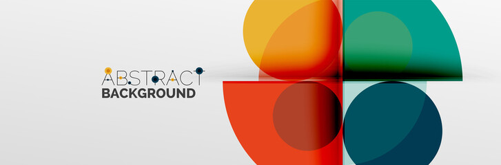 Bright color circles, abstract round shapes and triangles composition with shadow effects. Vector modern geometric design template