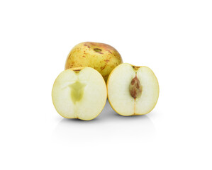 Half with chinese jujubes isolated on white background