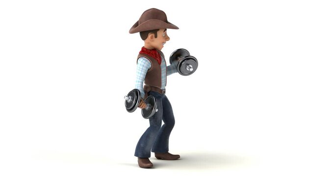 Fun 3D cartoon cowboy with weights