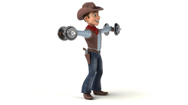 Fun 3D cartoon cowboy with weights