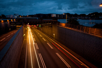 Fototapeta na wymiar The highway at night with street lights