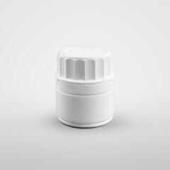 Template of a white small bottle with a screw cap, for supplements, pills, for advertising in a pharmacy, medicine.