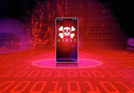 hacked modern mobile phone with a computer Virus - maleware smart phone