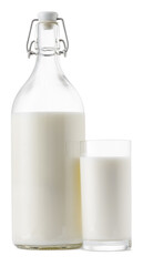 Closed glass milk bottle isolated on white background