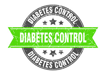 diabetes control round stamp with ribbon. label sign