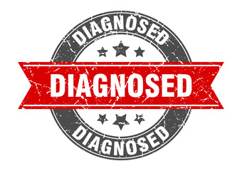 diagnosed round stamp with ribbon. label sign