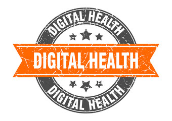 digital health round stamp with ribbon. label sign