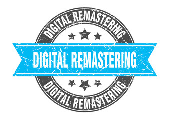 digital remastering round stamp with ribbon. label sign