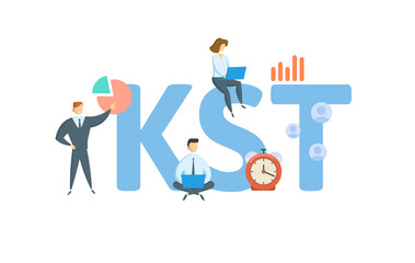 KST, Know Sure Thing. Concept with keyword, people and icons. Flat vector illustration. Isolated on white background.