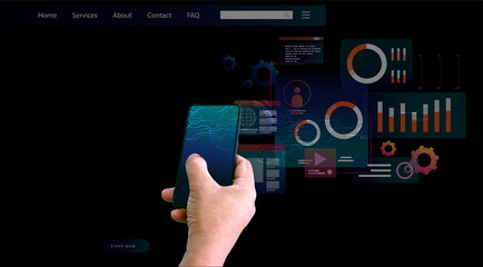 
hand gesture hold and using phone - background creative idea  concept  social network  Innovation technology modern.