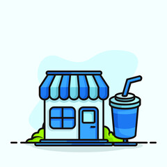 drink fast store blue color cartoon style illustration design vector
