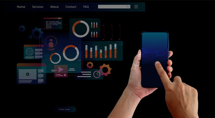 
hand gesture hold and using phone - background creative idea  concept  social network  Innovation technology modern.