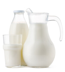 Glassware full of fresh milk isolated on white