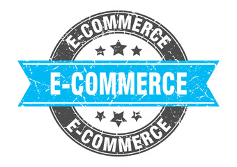 Fototapeta premium e-commerce round stamp with ribbon. label sign