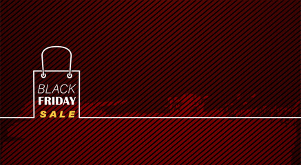 vector line shopping bag black friday sale on red texture background.