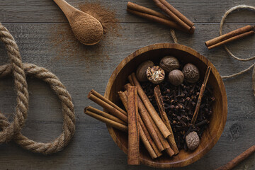 Cinnamon Sticks, Cloves and Nutmeg