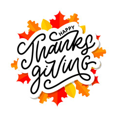 happy thanksgiving lettering calligraphy text brush vector
