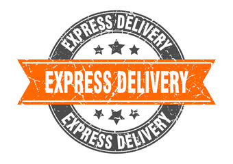 express delivery round stamp with ribbon. label sign