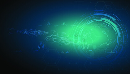 Digital technology banner blue black background concept with technology line light effects, abstract tech, illustration vector for graphic design.
