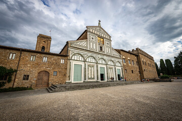 Fototapeta premium Florence. Facade of the famous Basilica of San Miniato al Monte in Florentine Romanesque style (1013 - XII century). UNESCO world heritage site, Tuscany, Italy, Europe