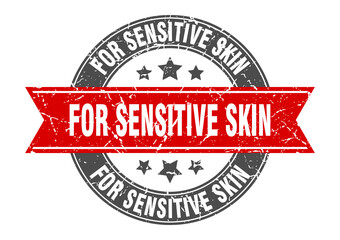 for sensitive skin round stamp with ribbon. label sign