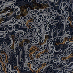 Monochrome pattern of rounded objects on dark background. 3d render illustration