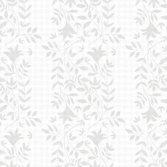 Elegant jacquard effect wild meadow grass seamless vector pattern background. Textural monochrome white backdrop of leaves in stylized geometric damask design Botanical baroque foliage all over print