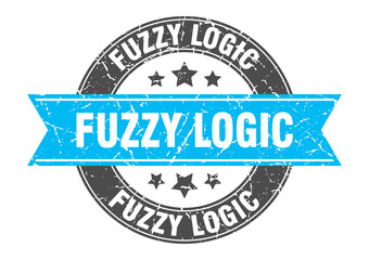 fuzzy logic round stamp with ribbon. label sign