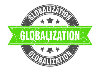 globalization round stamp with ribbon. label sign
