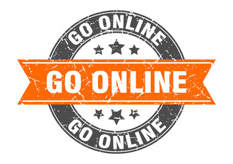 go online round stamp with ribbon. label sign