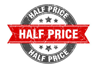 half price round stamp with ribbon. label sign