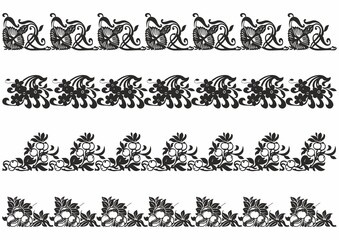 Vector vintage seamless friezes for design template. Luxury illustration for invitations, greeting card, wallpaper, web, backgrounds, stencils and templates. Floral ornament.
